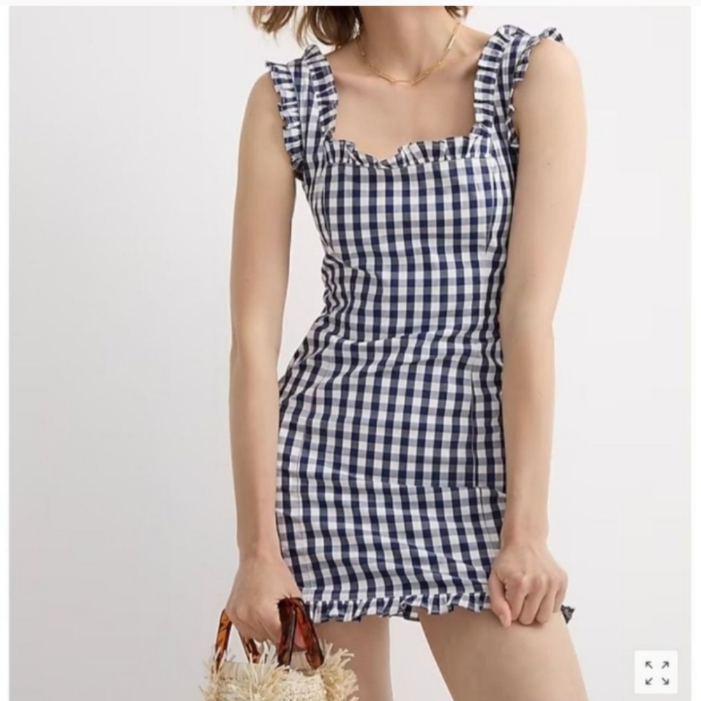 J.Crew Sz 10 Ruffle Stretch Cotton Mini Dress Gingham check